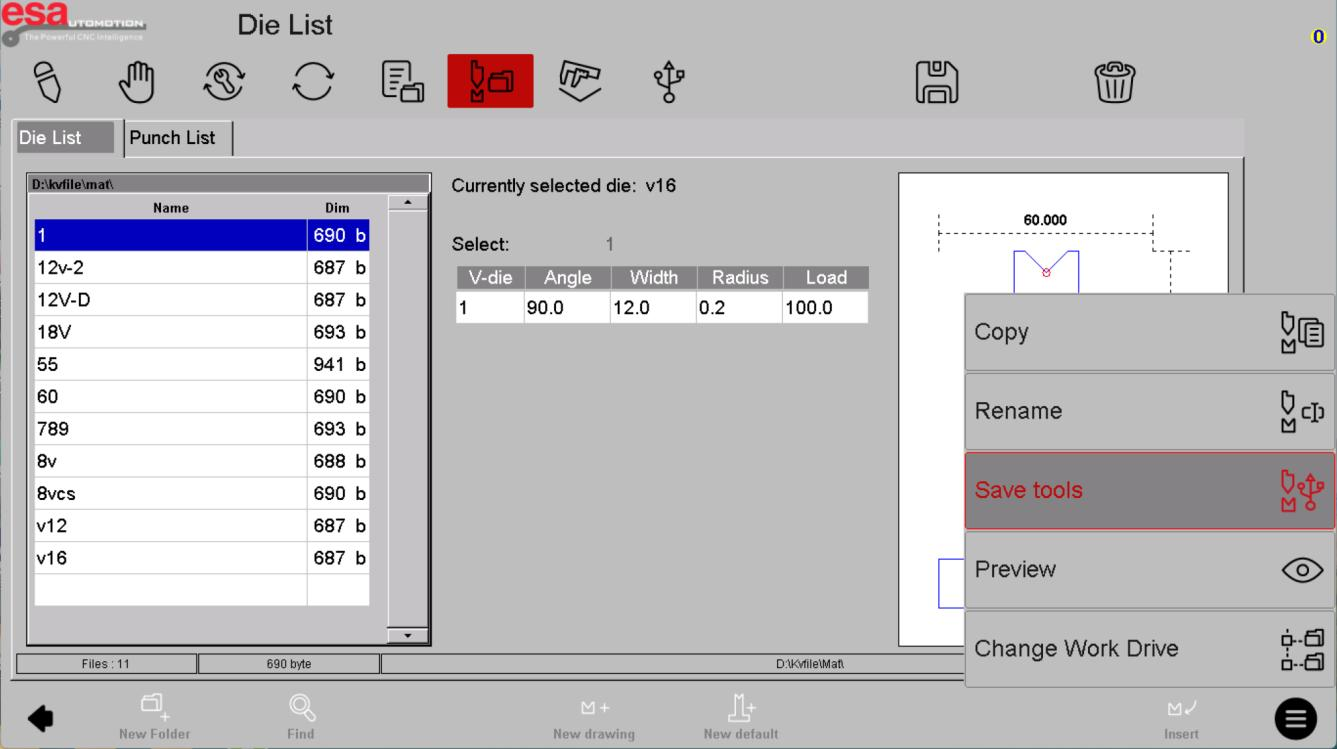 Tool-library backup screen