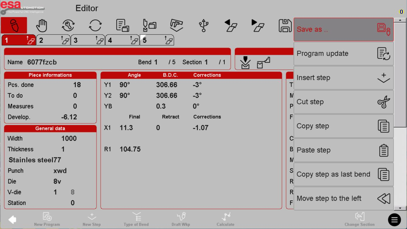 ESA S840 program editing: steps, tools and revisions reference screenshot