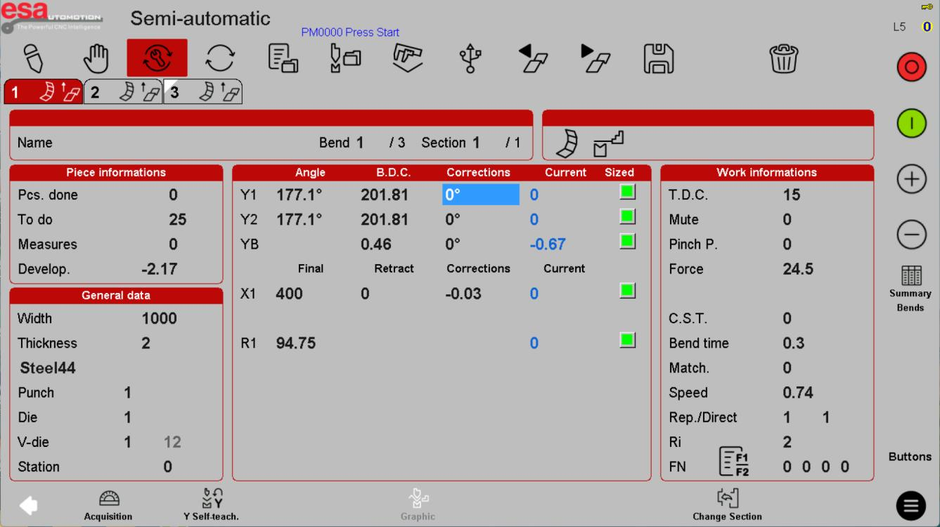 ESA S840 semi-automatic mode: measurement and corrections reference screenshot