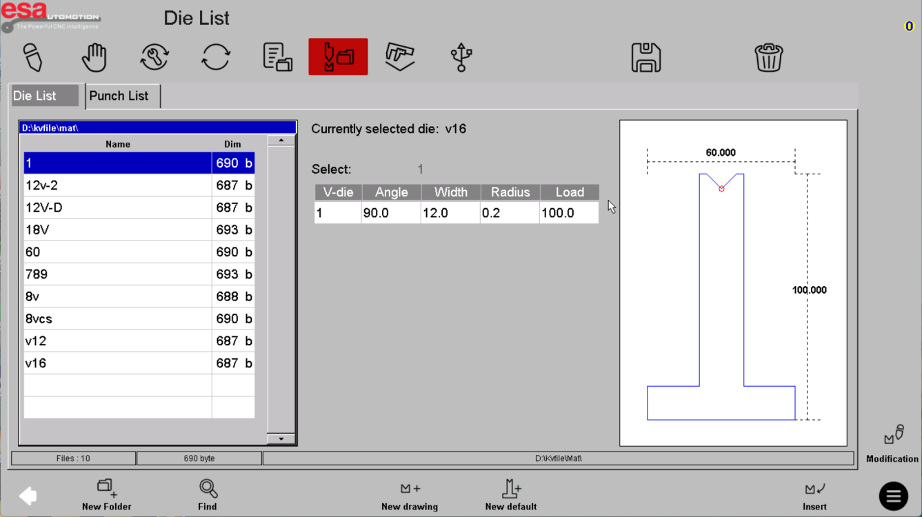 ESA S840 tool lists: punches and dies reference screenshot