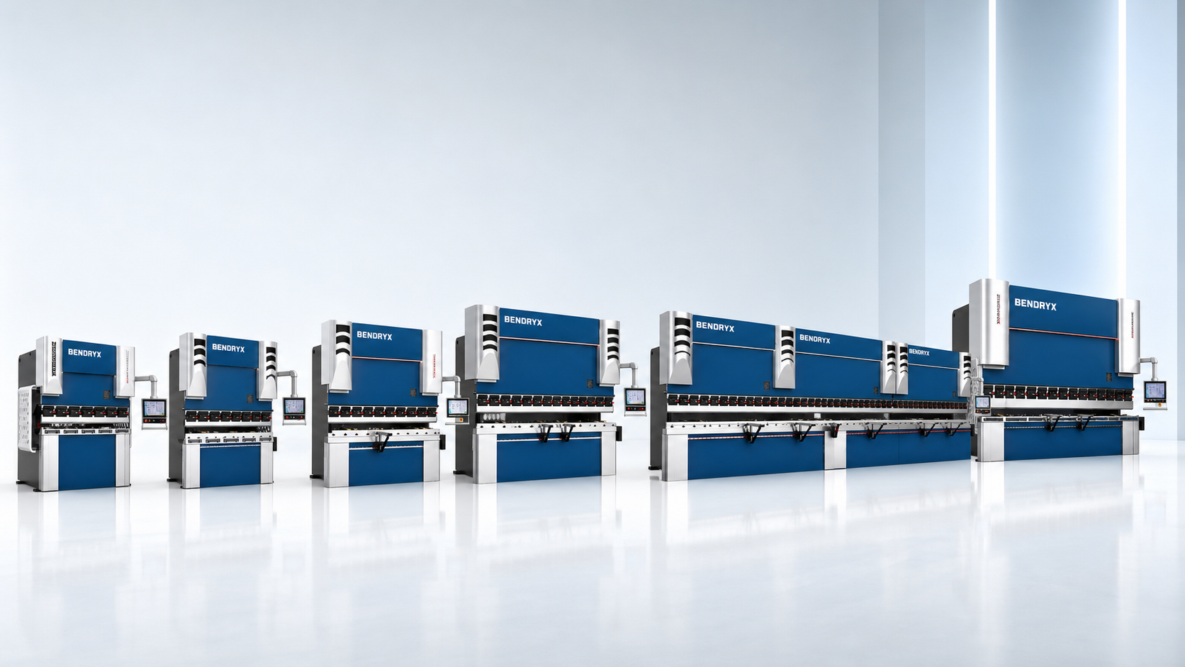BENDRYX press brake portfolio in a clean industrial showroom